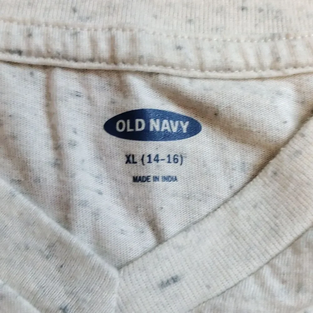 Old Navy Speckled Cream Short Sleeve Tee Shirt size 14 to 16 Cotton XL V Neck
